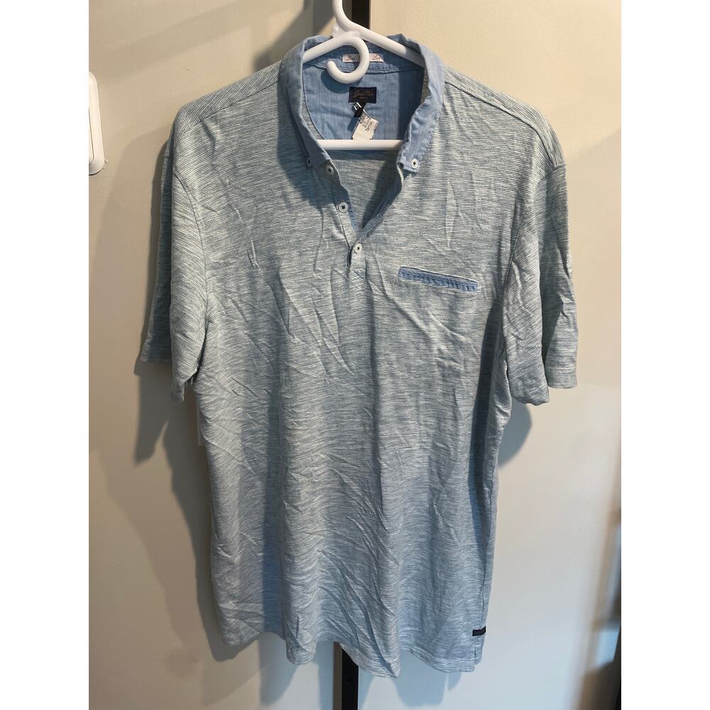 GOOD MAN BRAND Polo Shirt Men's XL Shinjuku Stripe Slim Fit Short Sleeve Blue
